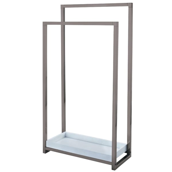 Pedestal 2-Tier Steel Construction Towel Rack W/ Wooden Case, Nickel
